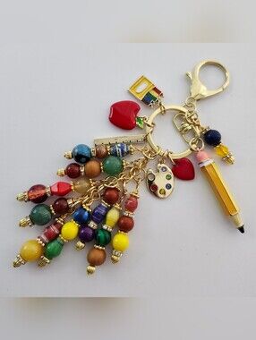 Teacher Purse Charm or Keychain Malachite Aventurine Paper Handcrafted